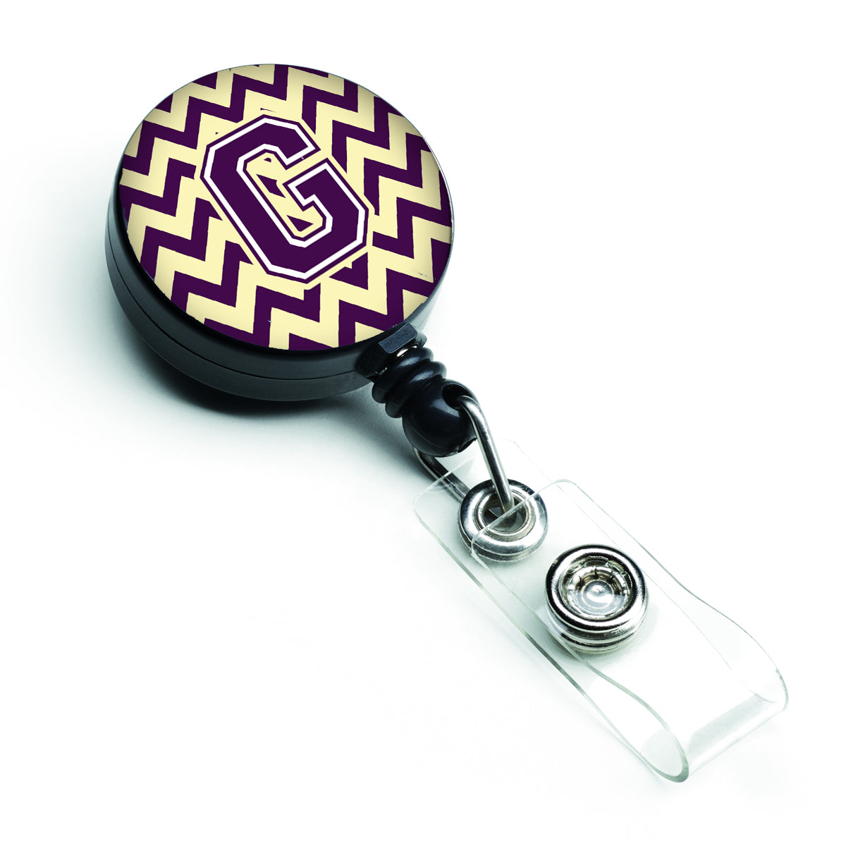 Letter G Chevron Purple and Gold Retractable Badge Reel CJ1058-GBR.