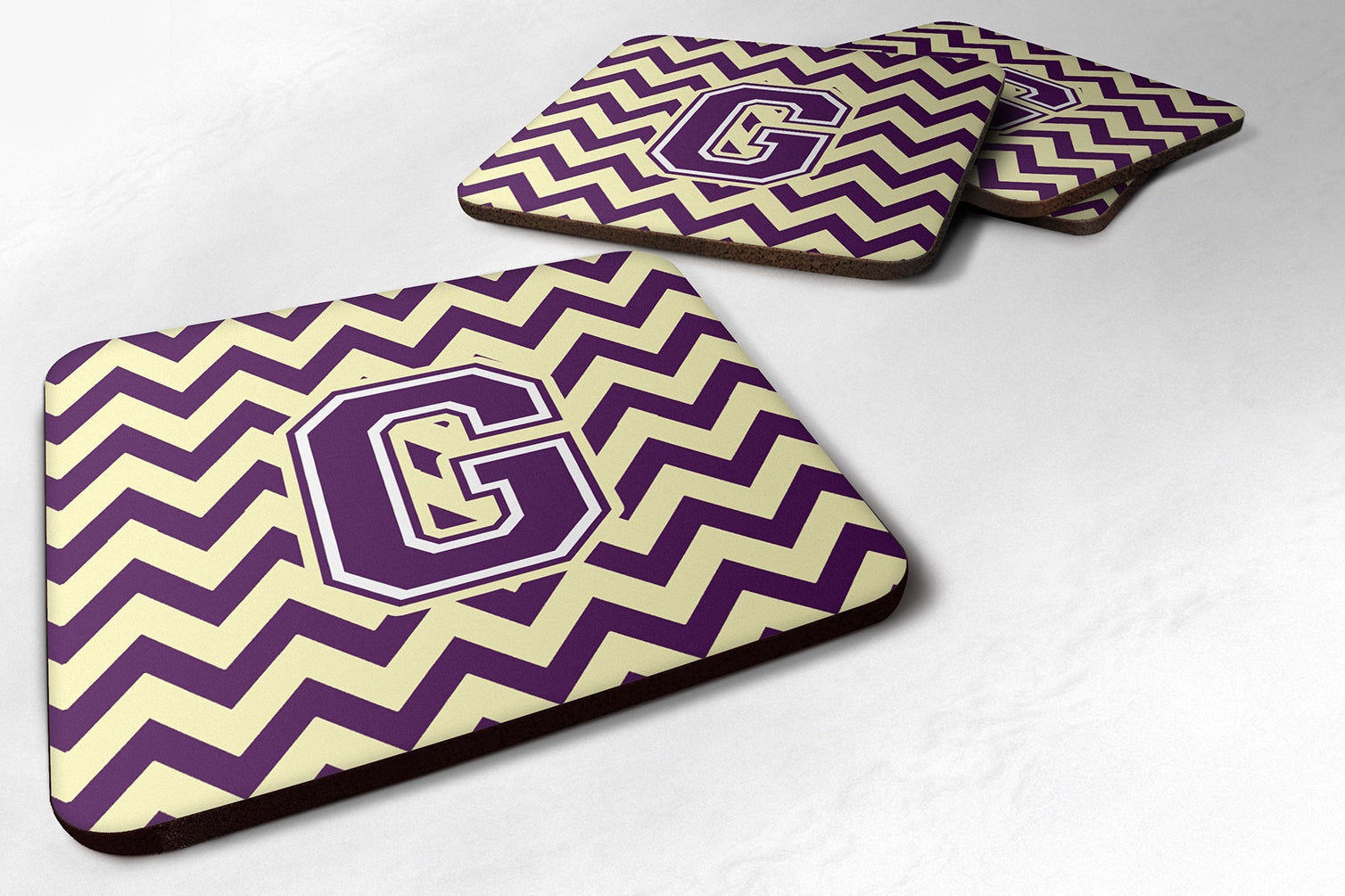 Letter G Chevron Purple and Gold Foam Coaster Set of 4 CJ1058-GFC - the-store.com