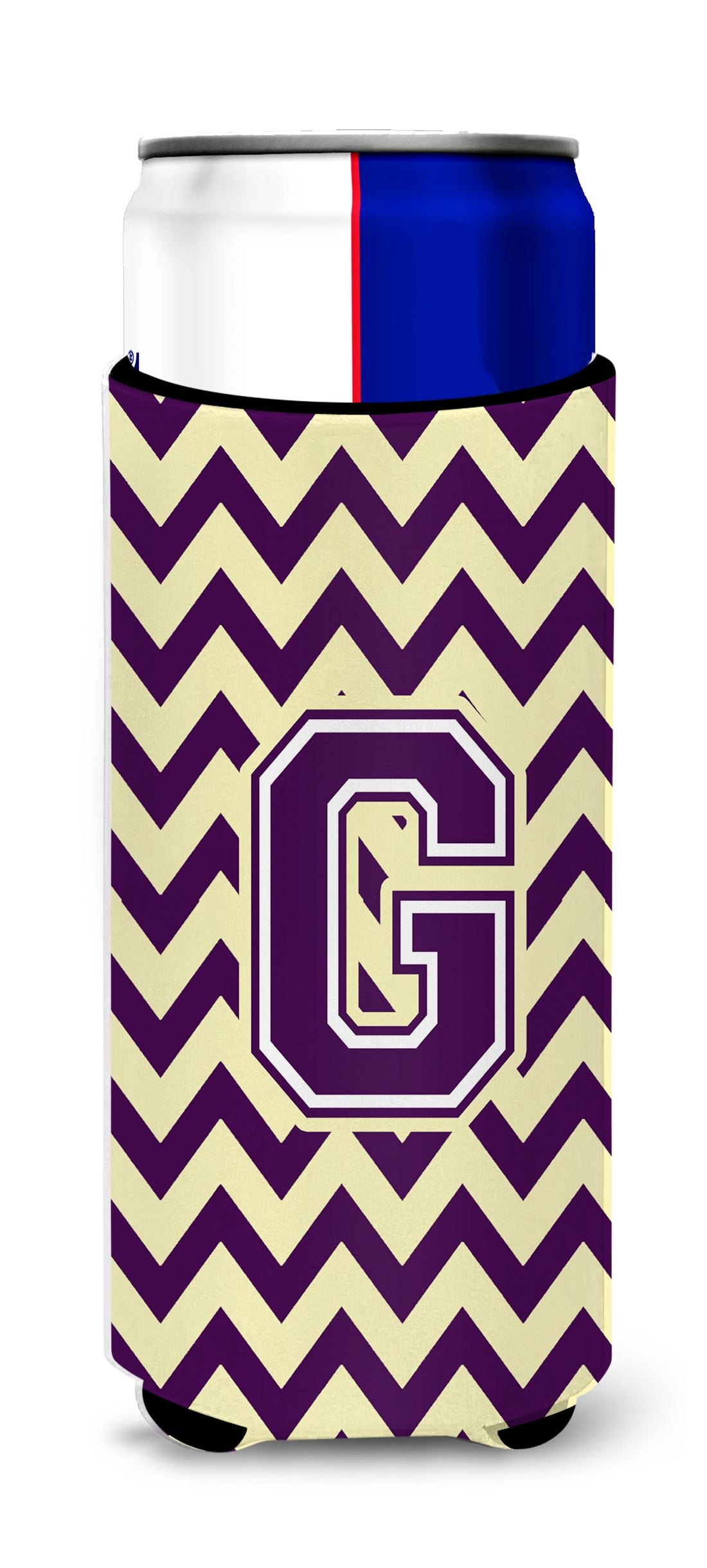 Letter G Chevron Purple and Gold Ultra Beverage Insulators for slim cans CJ1058-GMUK.