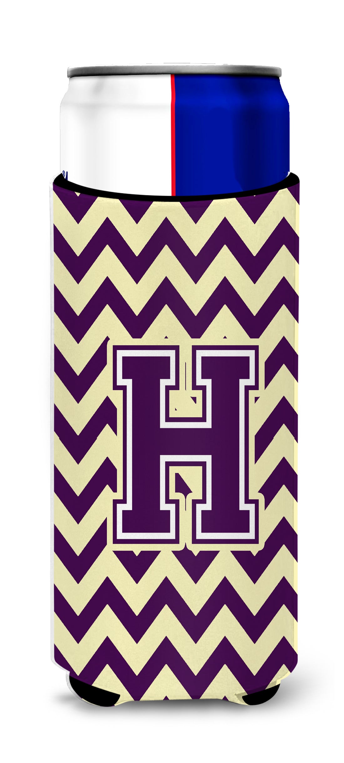 Letter H Chevron Purple and Gold Ultra Beverage Insulators for slim cans CJ1058-HMUK.