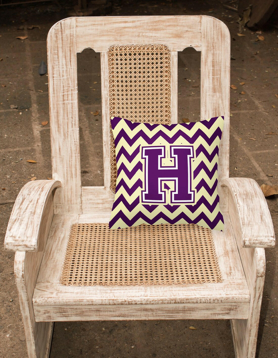 Letter H Chevron Purple and Gold Fabric Decorative Pillow CJ1058-HPW1414 by Caroline's Treasures