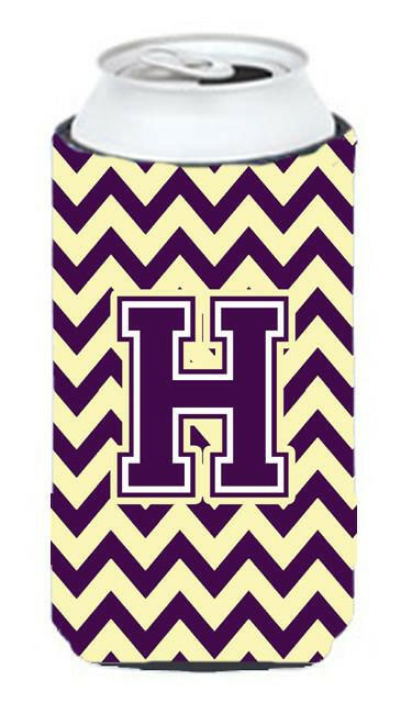 Letter H Chevron Purple and Gold Tall Boy Beverage Insulator Hugger CJ1058-HTBC by Caroline's Treasures