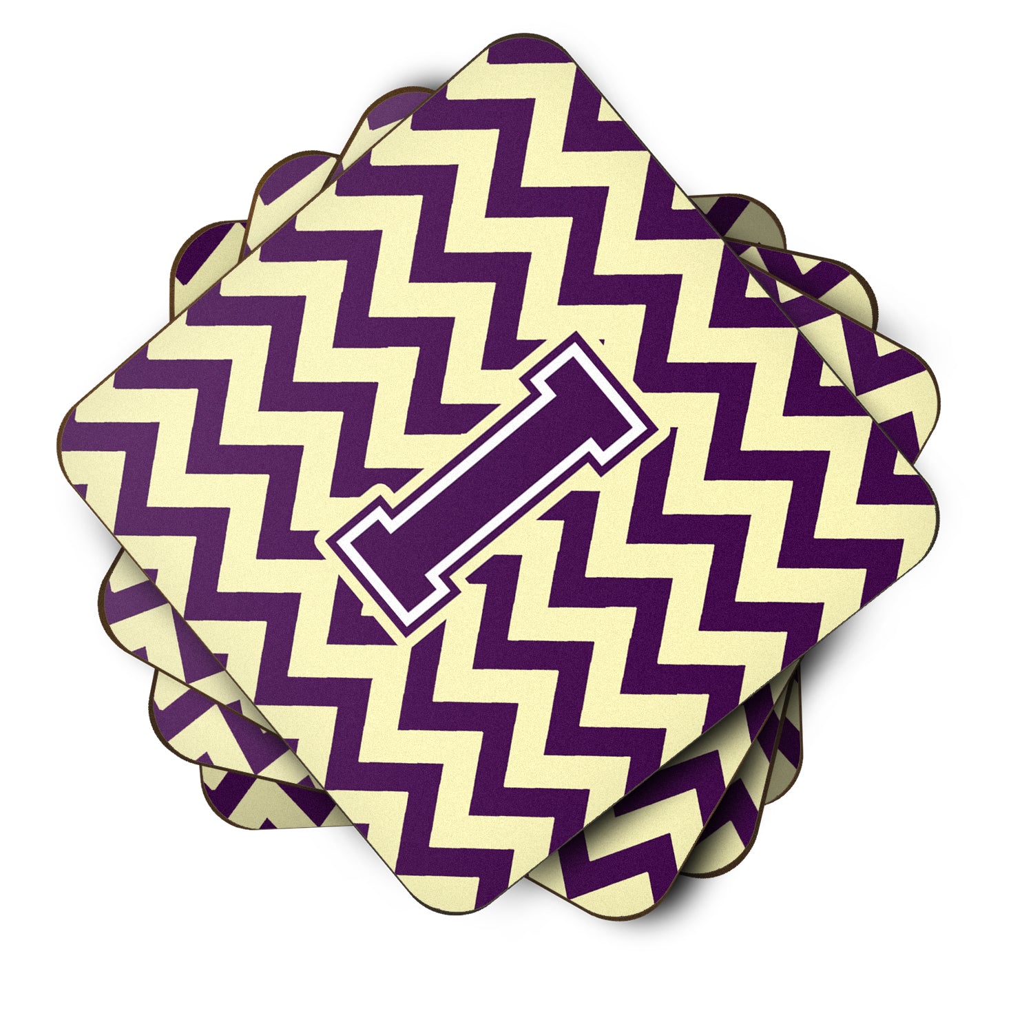 Letter I Chevron Purple and Gold Foam Coaster Set of 4 CJ1058-IFC - the-store.com