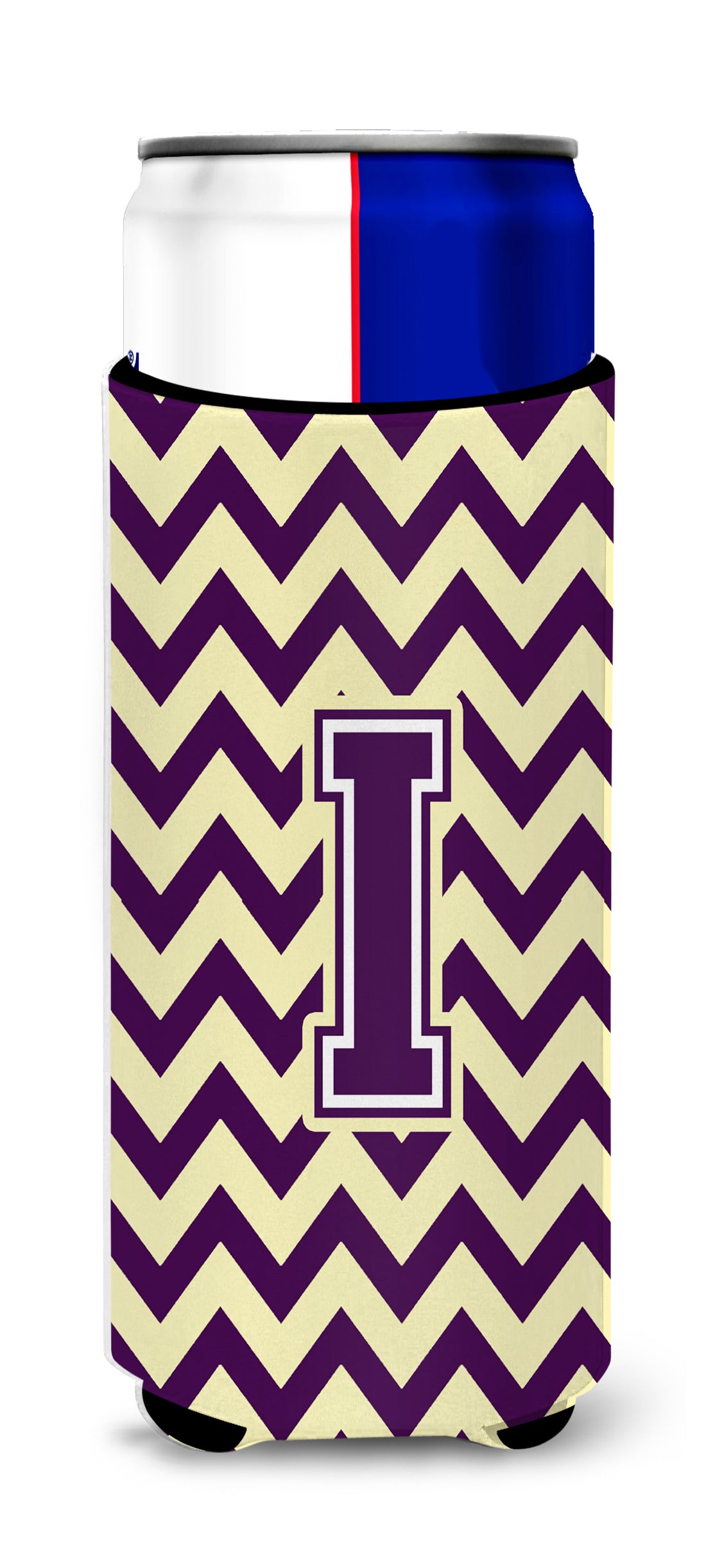 Letter I Chevron Purple and Gold Ultra Beverage Insulators for slim cans CJ1058-IMUK.