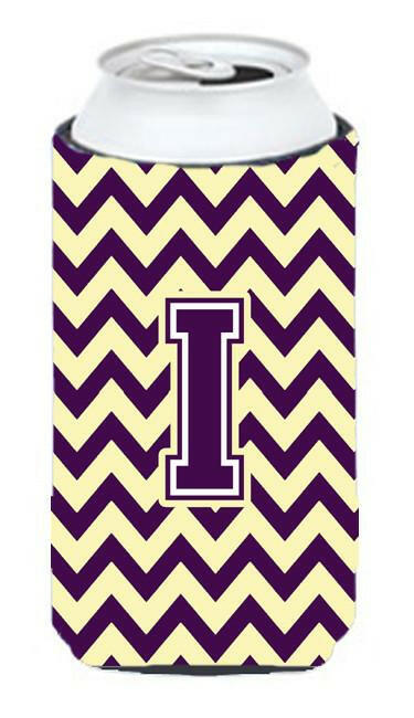 Letter I Chevron Purple and Gold Tall Boy Beverage Insulator Hugger CJ1058-ITBC by Caroline's Treasures