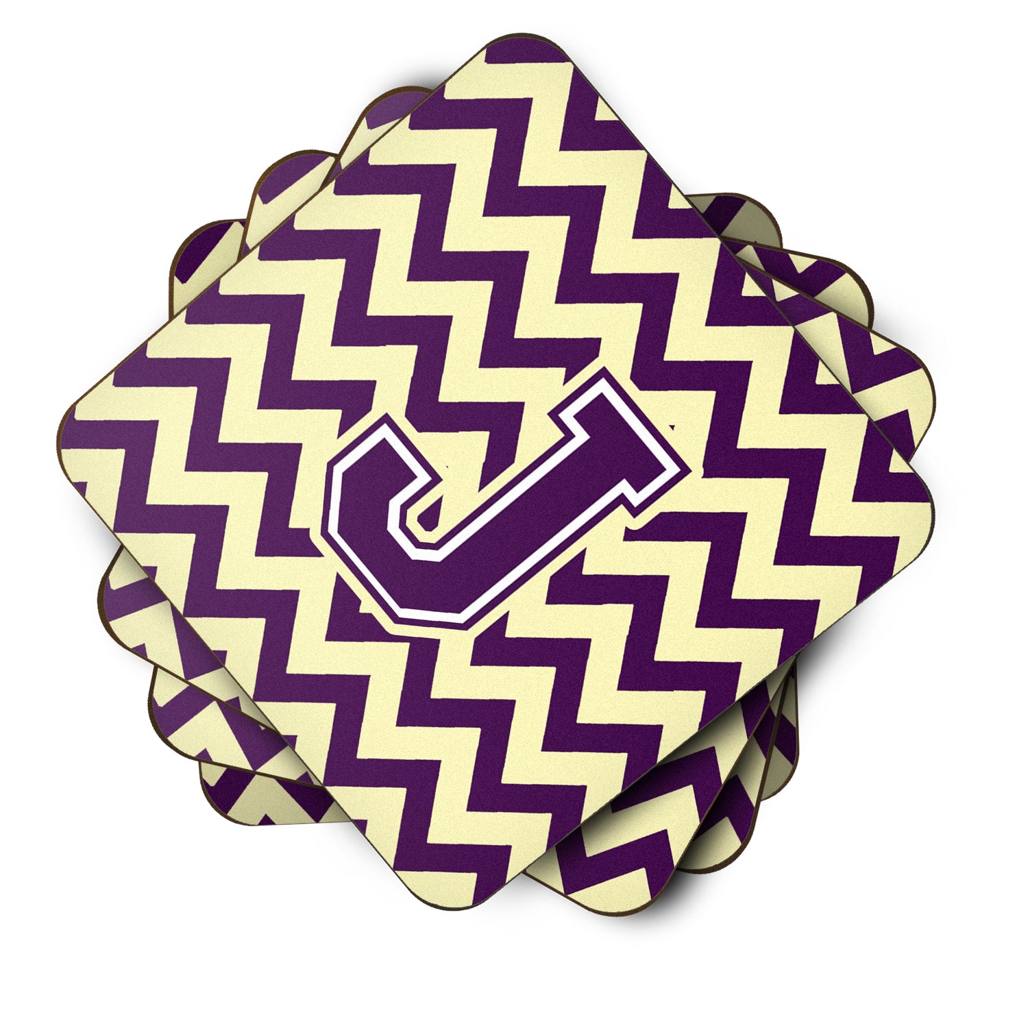 Letter J Chevron Purple and Gold Foam Coaster Set of 4 CJ1058-JFC - the-store.com