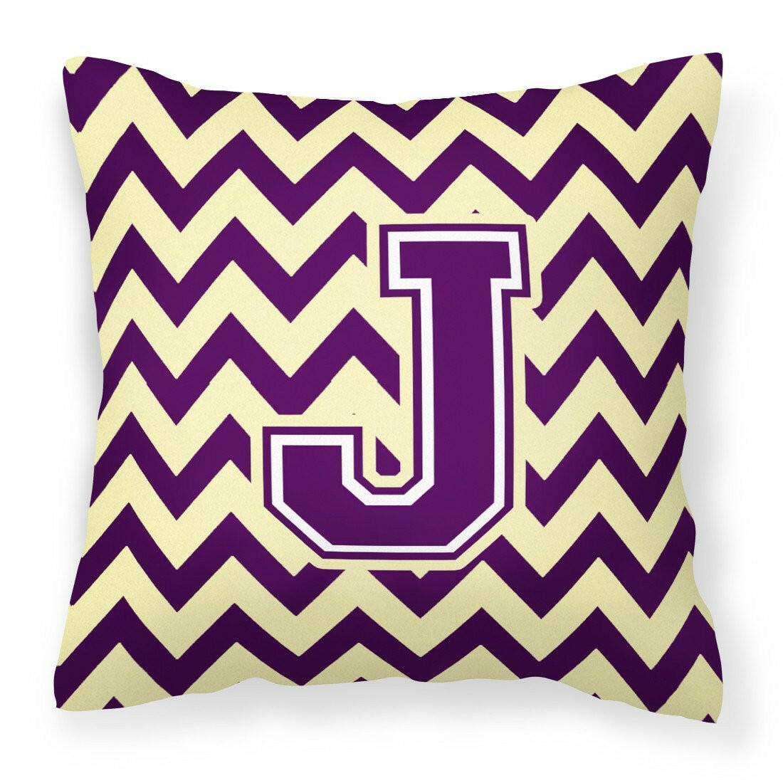 Letter J Chevron Purple and Gold Fabric Decorative Pillow CJ1058-JPW1414 by Caroline's Treasures