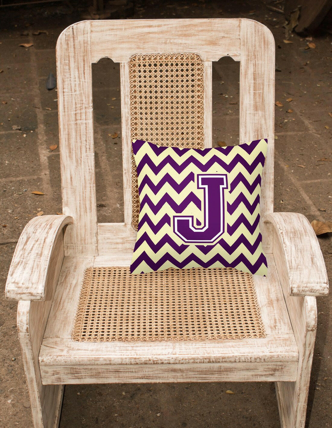 Letter J Chevron Purple and Gold Fabric Decorative Pillow CJ1058-JPW1414 by Caroline's Treasures