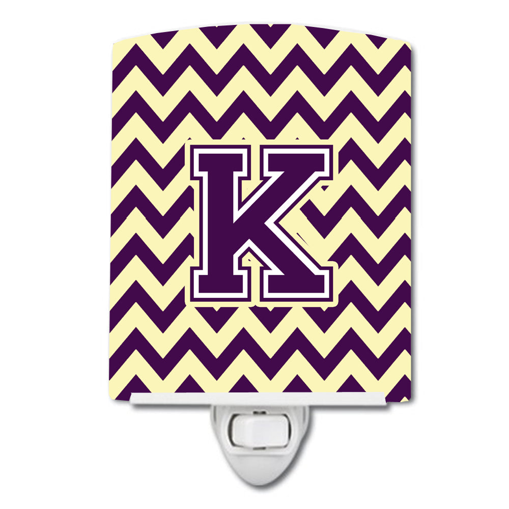 Letter K Chevron Purple and Gold Ceramic Night Light CJ1058-KCNL - the-store.com