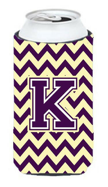 Letter K Chevron Purple and Gold Tall Boy Beverage Insulator Hugger CJ1058-KTBC by Caroline's Treasures