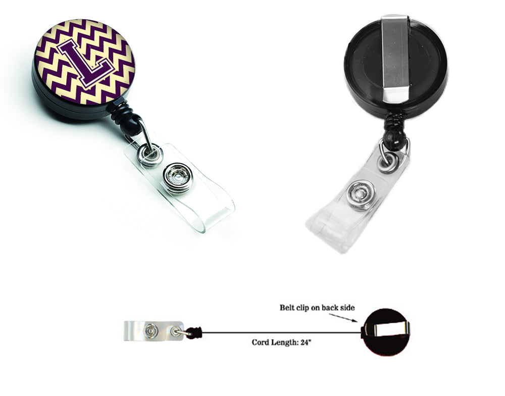 Letter L Chevron Purple and Gold Retractable Badge Reel CJ1058-LBR.