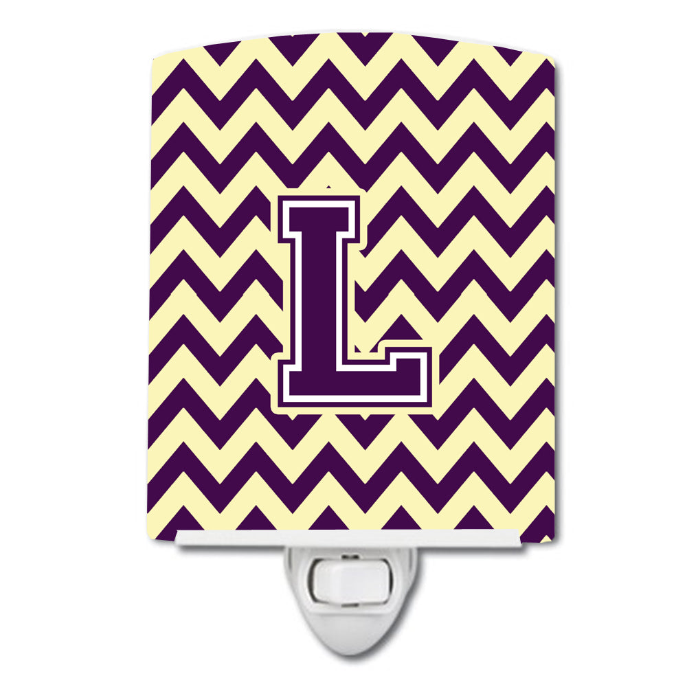 Letter L Chevron Purple and Gold Ceramic Night Light CJ1058-LCNL - the-store.com