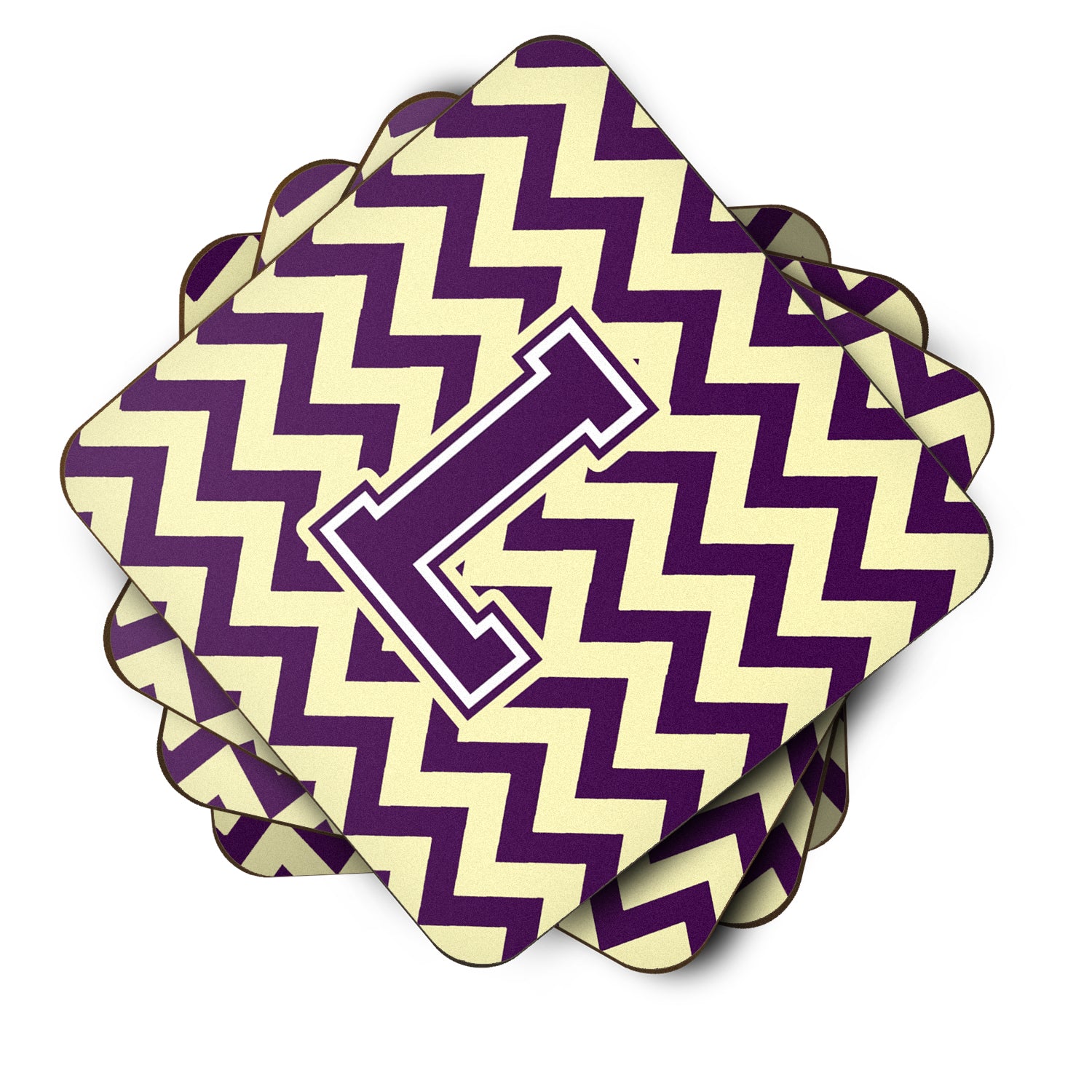 Letter L Chevron Purple and Gold Foam Coaster Set of 4 CJ1058-LFC - the-store.com