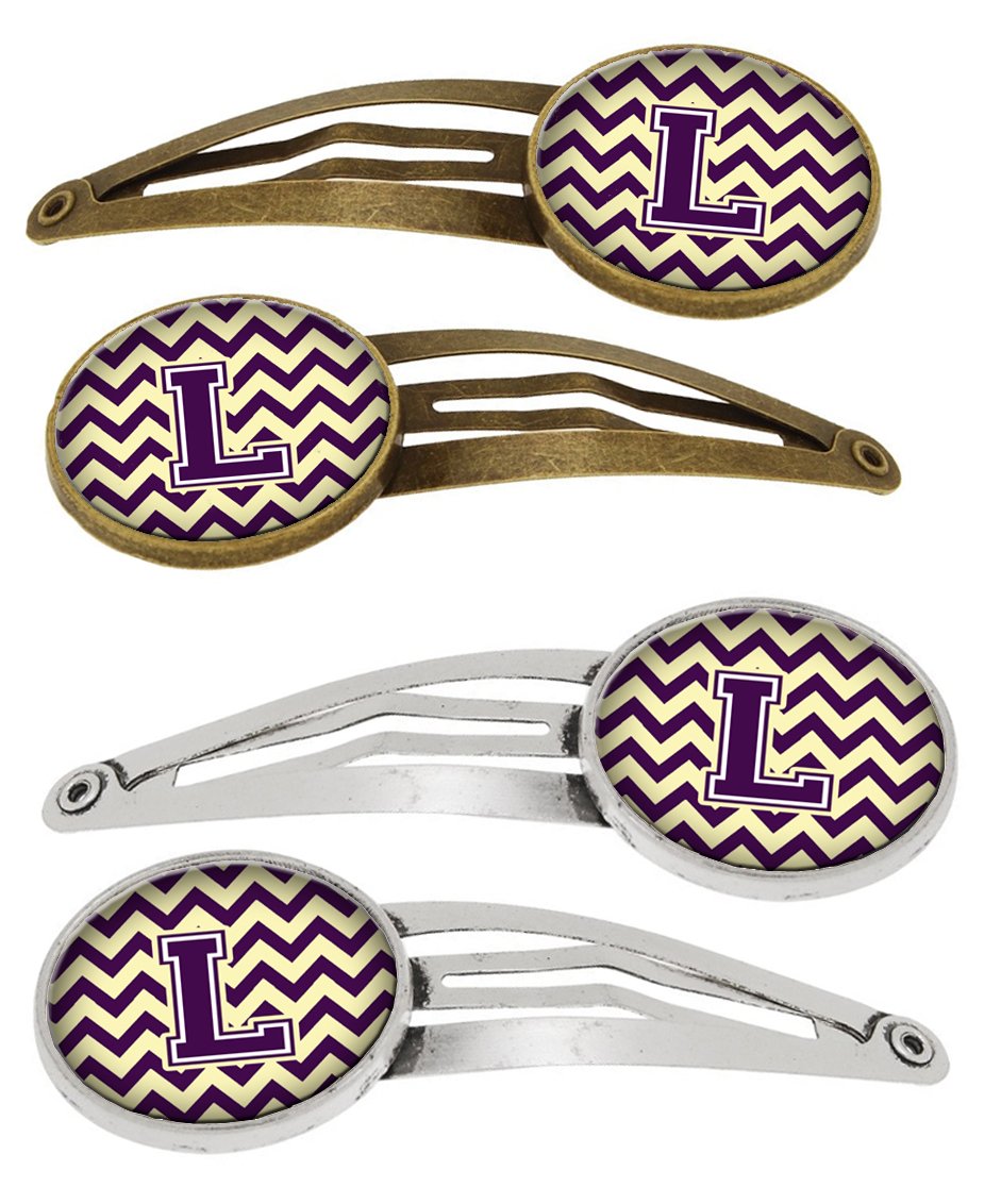 Letter L Chevron Purple and Gold Set of 4 Barrettes Hair Clips CJ1058-LHCS4 by Caroline's Treasures