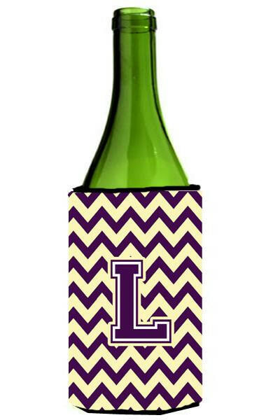 Letter L Chevron Purple and Gold Wine Bottle Beverage Insulator Hugger CJ1058-LLITERK by Caroline's Treasures