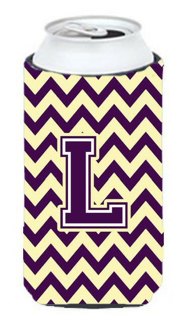 Letter L Chevron Purple and Gold Tall Boy Beverage Insulator Hugger CJ1058-LTBC by Caroline&#39;s Treasures