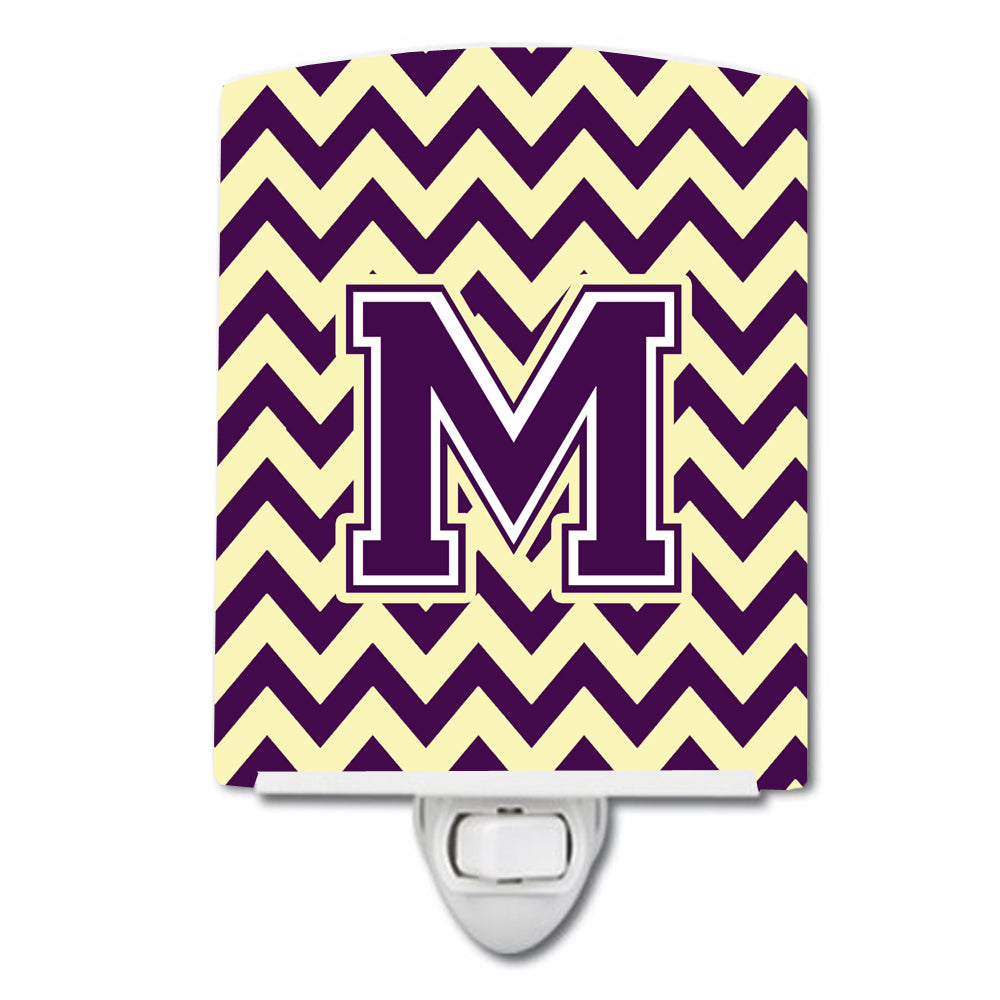 Letter M Chevron Purple and Gold Ceramic Night Light CJ1058-MCNL - the-store.com