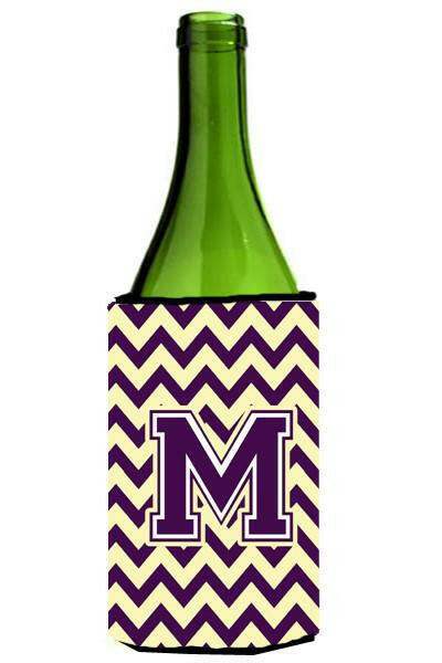 Letter M Chevron Purple and Gold Wine Bottle Beverage Insulator Hugger CJ1058-MLITERK by Caroline's Treasures