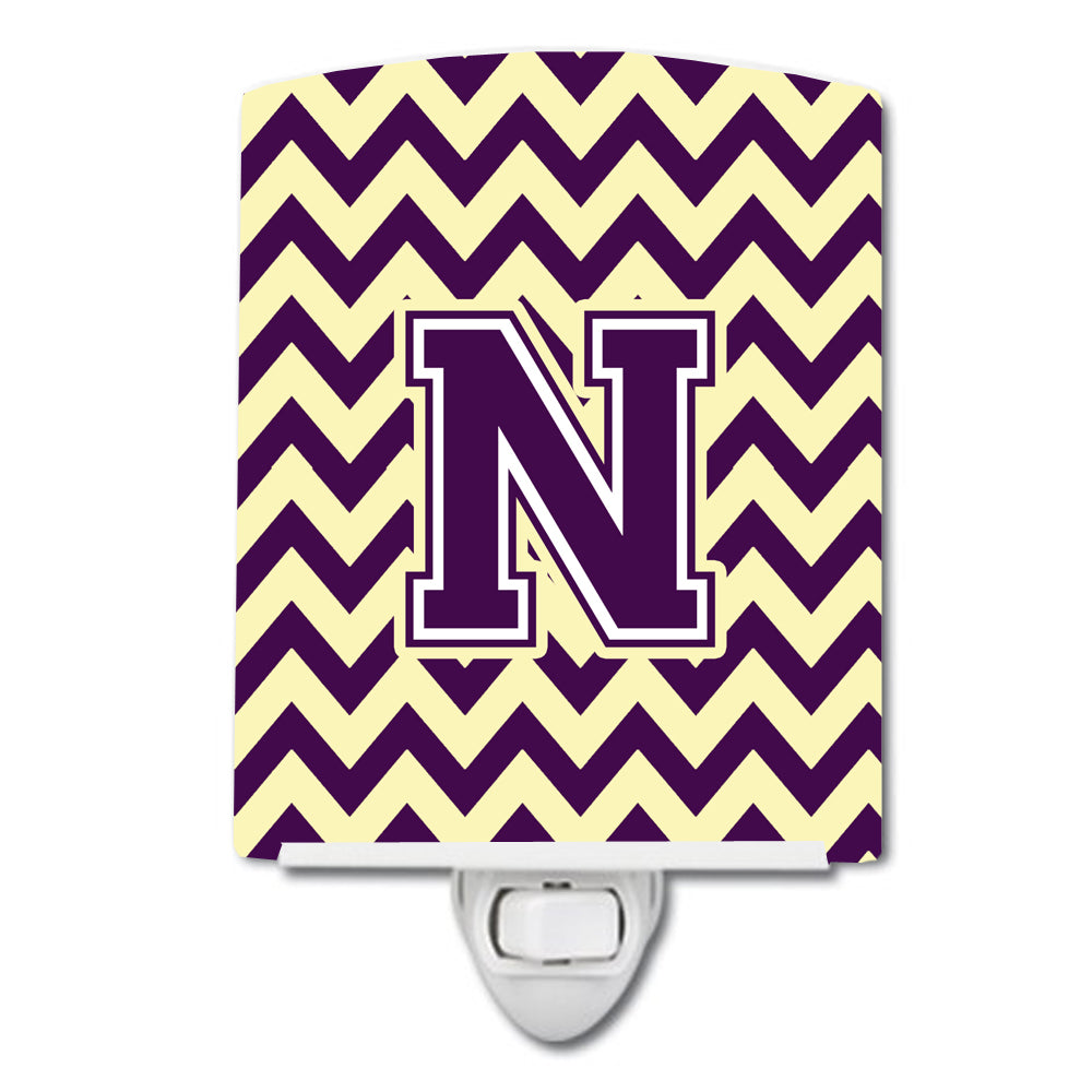 Letter N Chevron Purple and Gold Ceramic Night Light CJ1058-NCNL - the-store.com