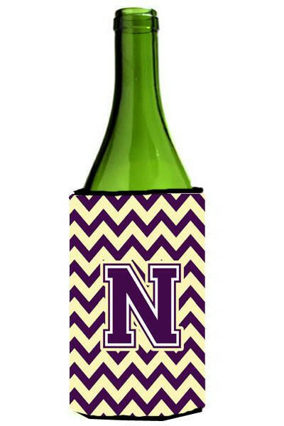 Letter N Chevron Purple and Gold Wine Bottle Beverage Insulator Hugger CJ1058-NLITERK by Caroline's Treasures