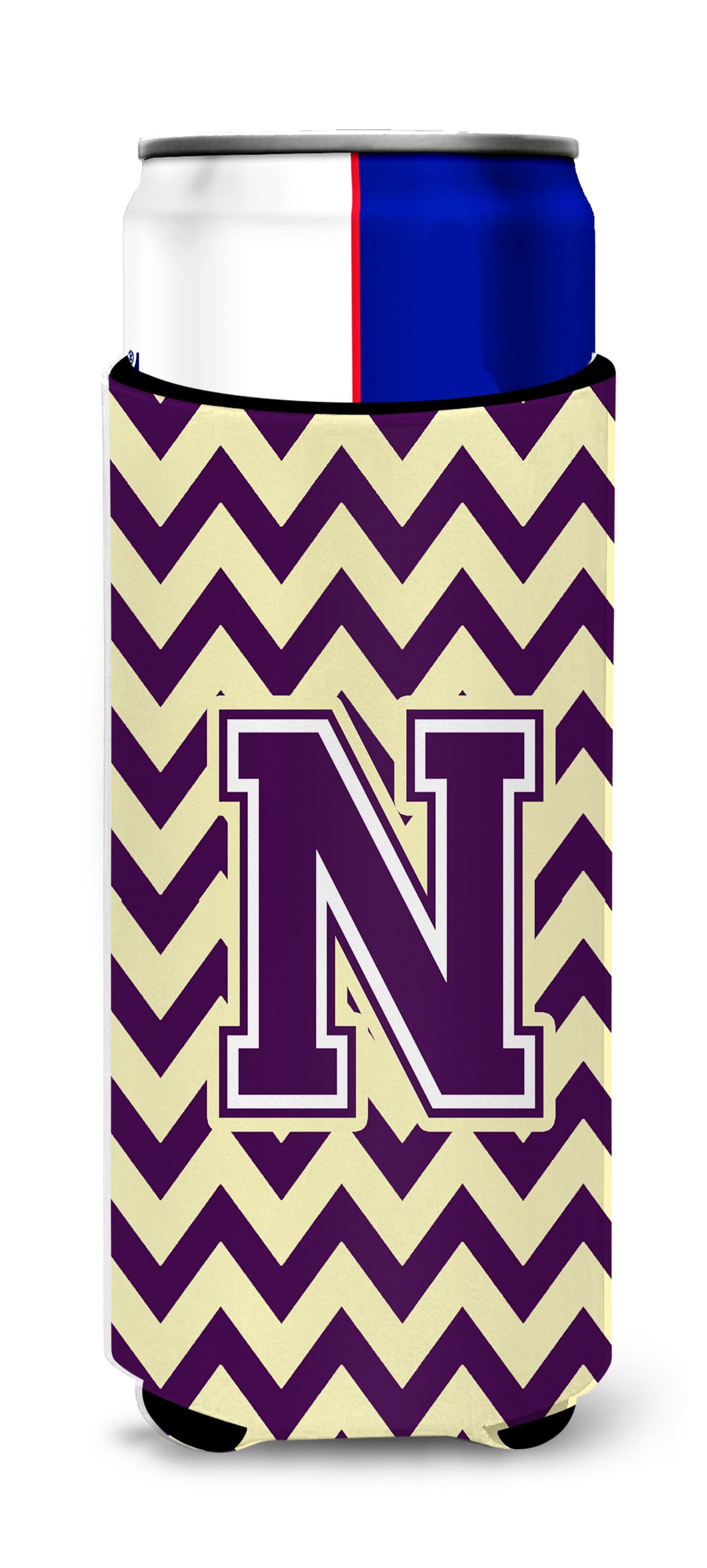 Letter N Chevron Purple and Gold Ultra Beverage Insulators for slim cans CJ1058-NMUK.