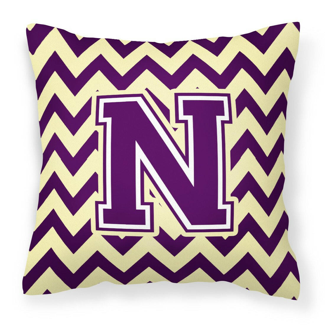 Letter N Chevron Purple and Gold Fabric Decorative Pillow CJ1058-NPW1414 by Caroline's Treasures