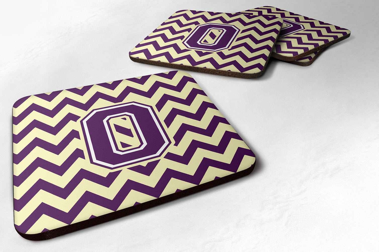 Letter O Chevron Purple and Gold Foam Coaster Set of 4 CJ1058-OFC - the-store.com