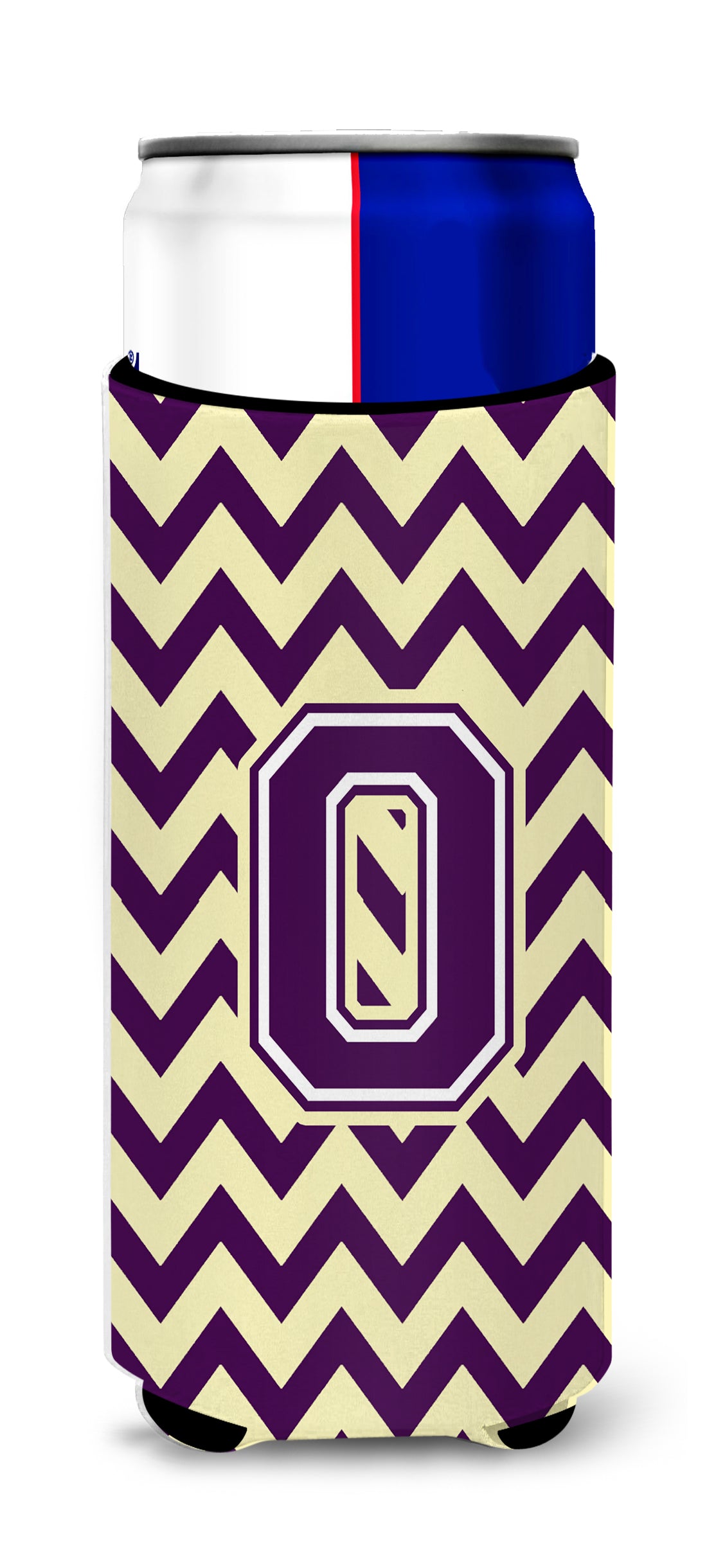 Letter O Chevron Purple and Gold Ultra Beverage Insulators for slim cans CJ1058-OMUK.