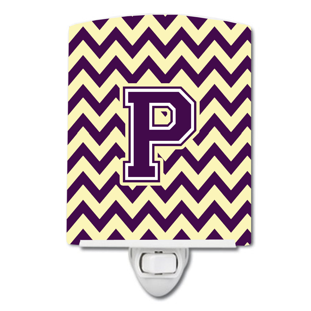 Letter P Chevron Purple and Gold Ceramic Night Light CJ1058-PCNL - the-store.com