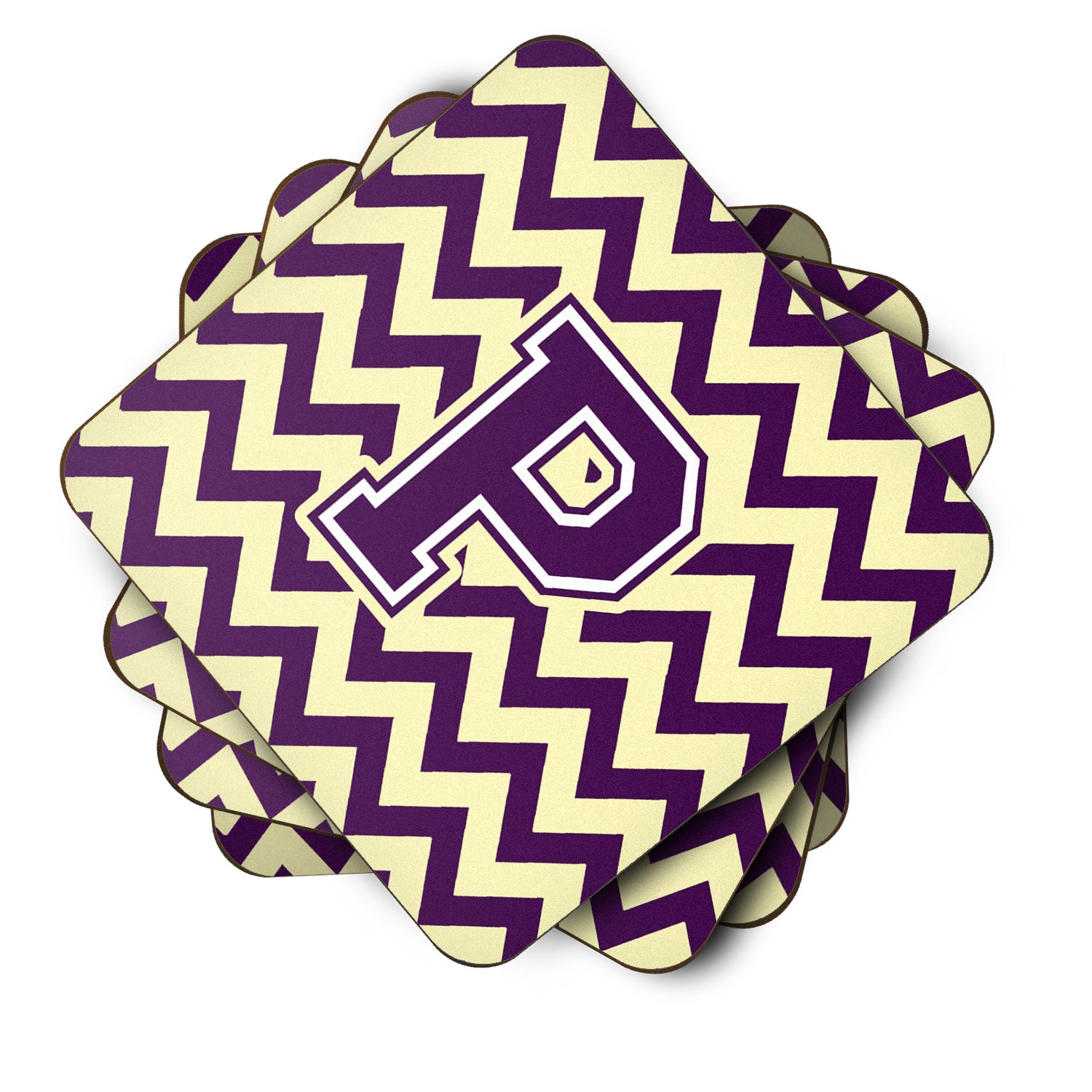 Letter P Chevron Purple and Gold Foam Coaster Set of 4 CJ1058-PFC - the-store.com