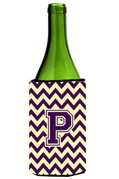 Letter P Chevron Purple and Gold Wine Bottle Beverage Insulator Hugger CJ1058-PLITERK by Caroline&#39;s Treasures