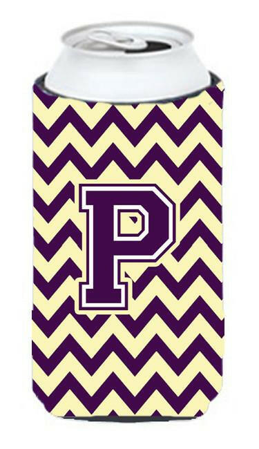 Letter P Chevron Purple and Gold Tall Boy Beverage Insulator Hugger CJ1058-PTBC by Caroline's Treasures