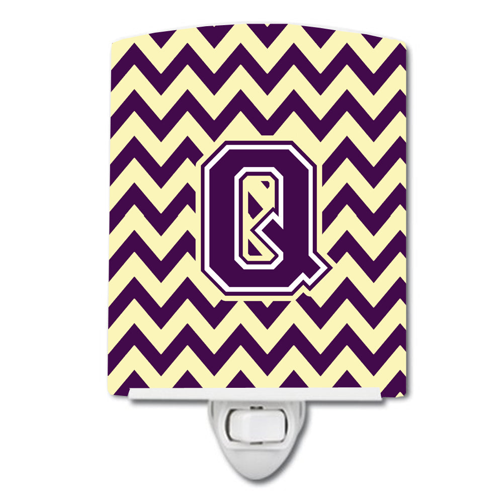 Letter Q Chevron Purple and Gold Ceramic Night Light CJ1058-QCNL - the-store.com