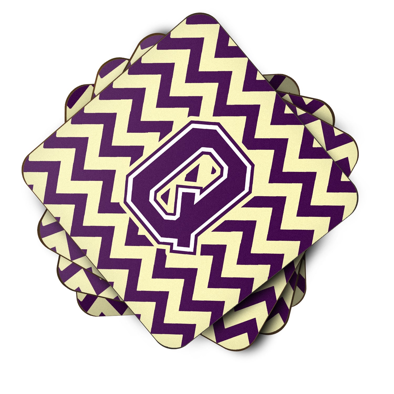 Letter Q Chevron Purple and Gold Foam Coaster Set of 4 CJ1058-QFC - the-store.com