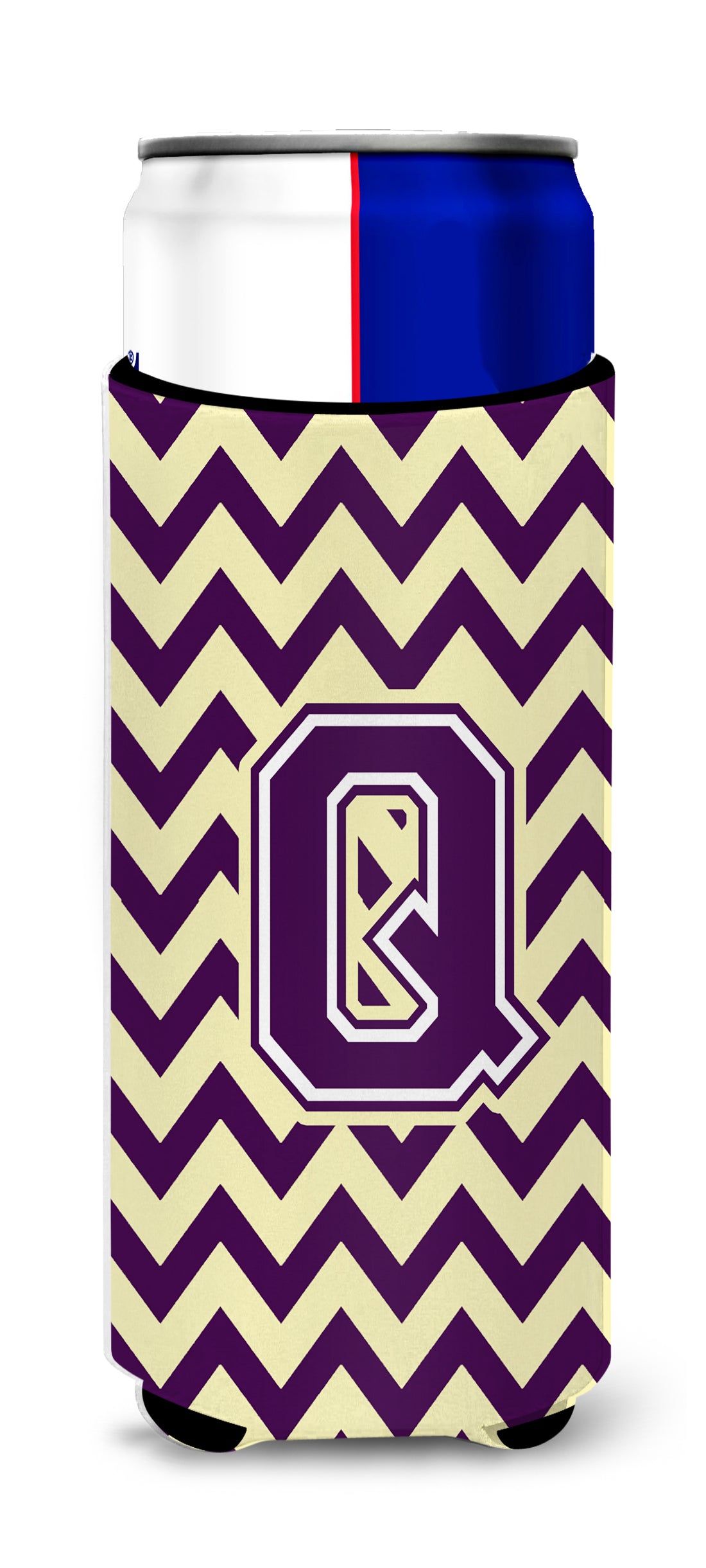 Letter Q Chevron Purple and Gold Ultra Beverage Insulators for slim cans CJ1058-QMUK.