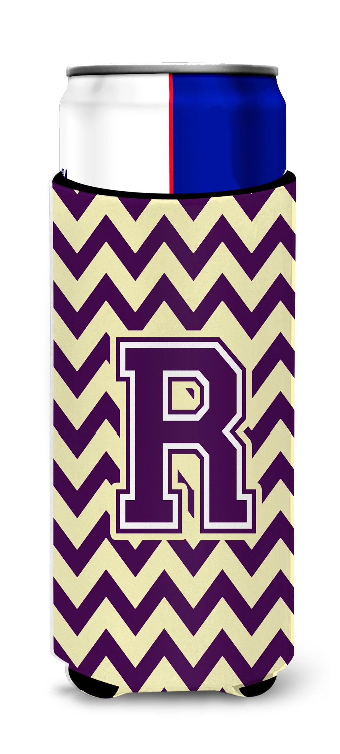 Letter R Chevron Purple and Gold Ultra Beverage Insulators for slim cans CJ1058-RMUK.