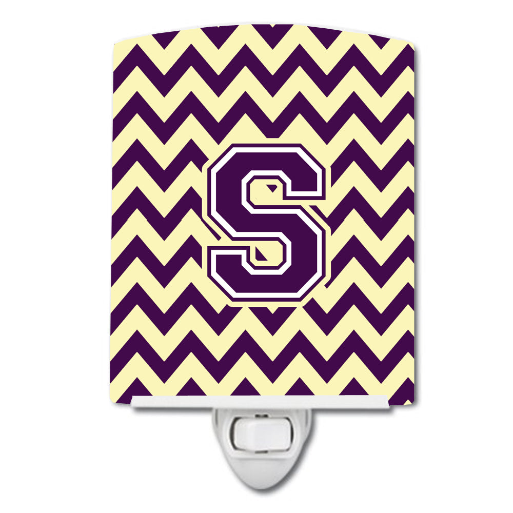 Letter S Chevron Purple and Gold Ceramic Night Light CJ1058-SCNL - the-store.com