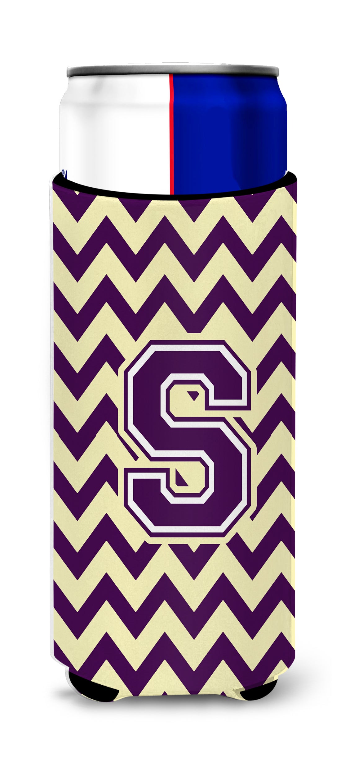 Letter S Chevron Purple and Gold Ultra Beverage Insulators for slim cans CJ1058-SMUK.