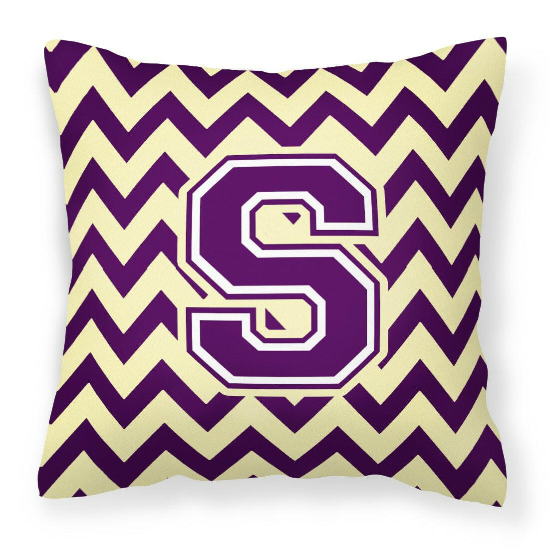 Letter S Chevron Purple and Gold Fabric Decorative Pillow CJ1058-SPW1414 by Caroline's Treasures