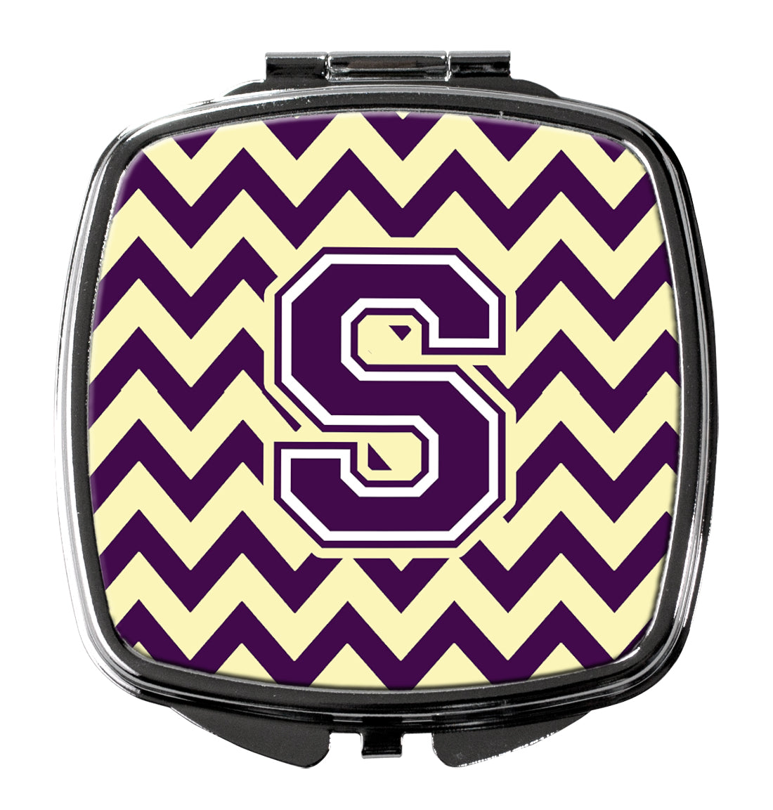 Letter S Chevron Purple and Gold Compact Mirror CJ1058-SSCM  the-store.com.