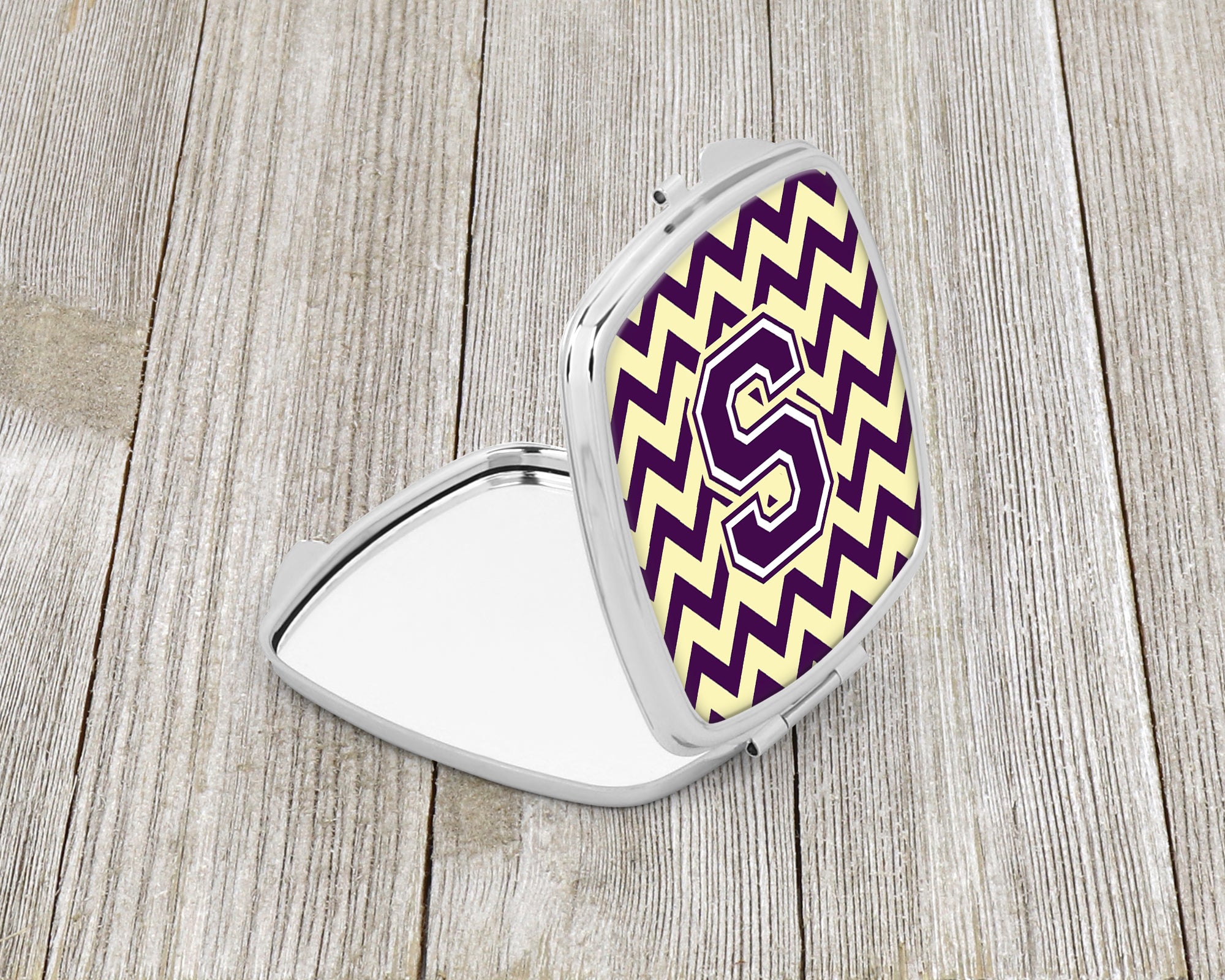 Letter S Chevron Purple and Gold Compact Mirror CJ1058-SSCM  the-store.com.