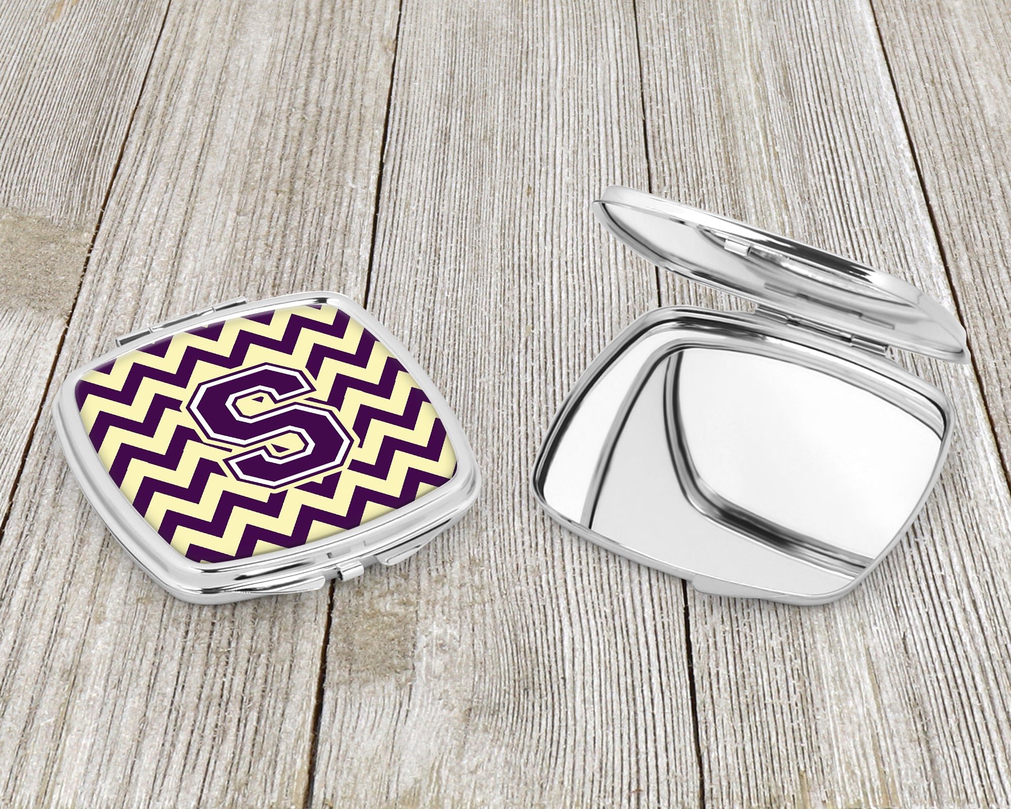 Letter S Chevron Purple and Gold Compact Mirror CJ1058-SSCM  the-store.com.