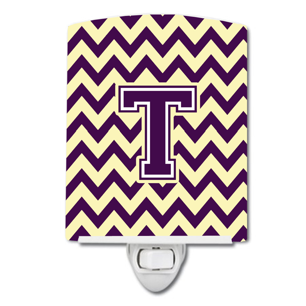 Letter T Chevron Purple and Gold Ceramic Night Light CJ1058-TCNL - the-store.com