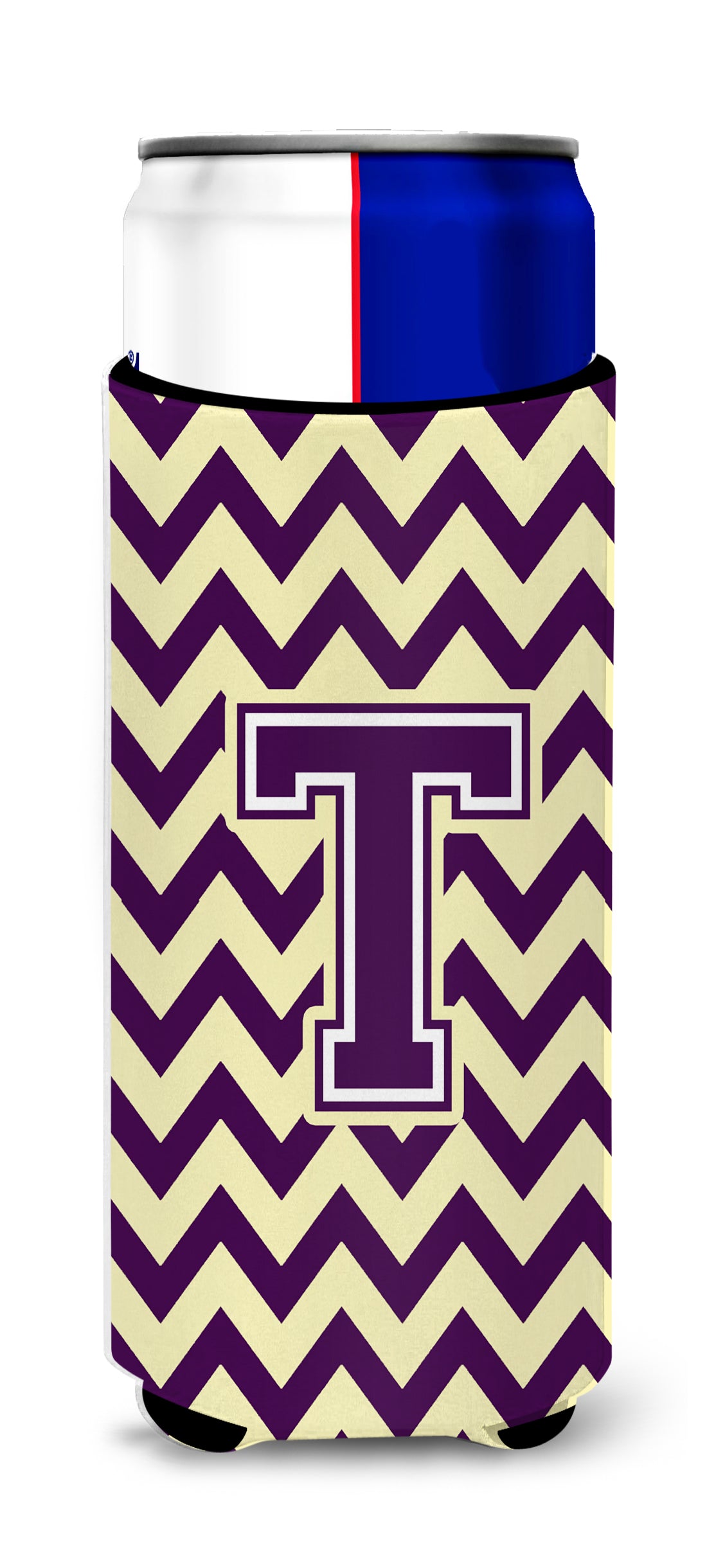 Letter T Chevron Purple and Gold Ultra Beverage Insulators for slim cans CJ1058-TMUK.