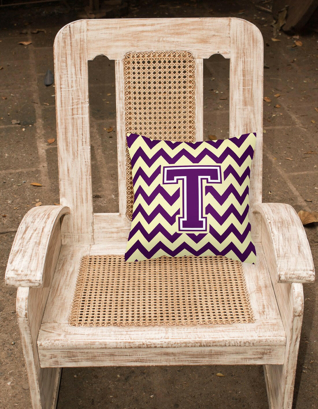 Letter T Chevron Purple and Gold Fabric Decorative Pillow CJ1058-TPW1414 by Caroline's Treasures