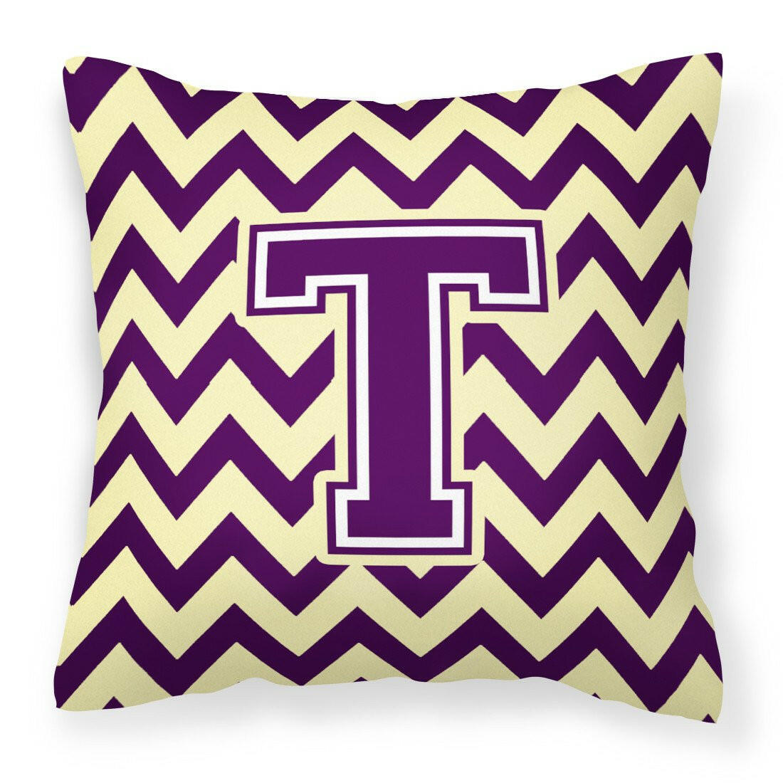 Letter T Chevron Purple and Gold Fabric Decorative Pillow CJ1058-TPW1414 by Caroline's Treasures