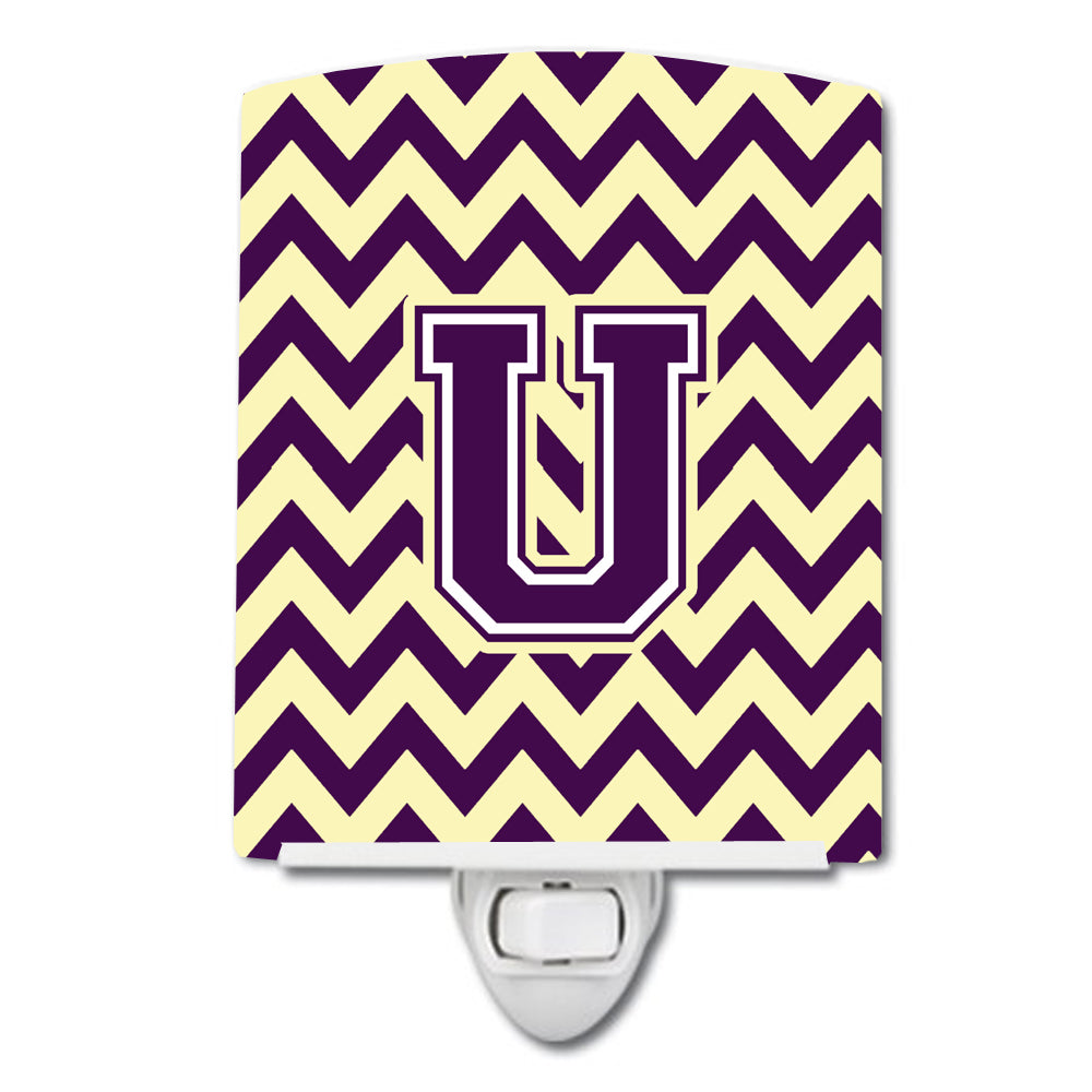 Letter U Chevron Purple and Gold Ceramic Night Light CJ1058-UCNL - the-store.com