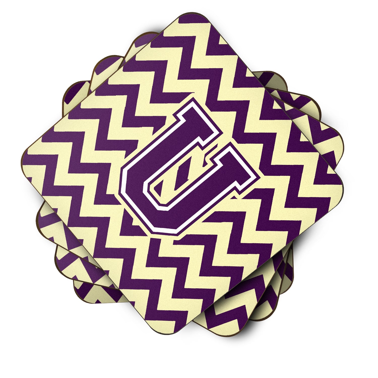 Letter U Chevron Purple and Gold Foam Coaster Set of 4 CJ1058-UFC - the-store.com