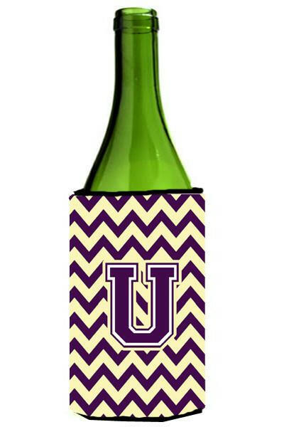 Letter U Chevron Purple and Gold Wine Bottle Beverage Insulator Hugger CJ1058-ULITERK by Caroline's Treasures