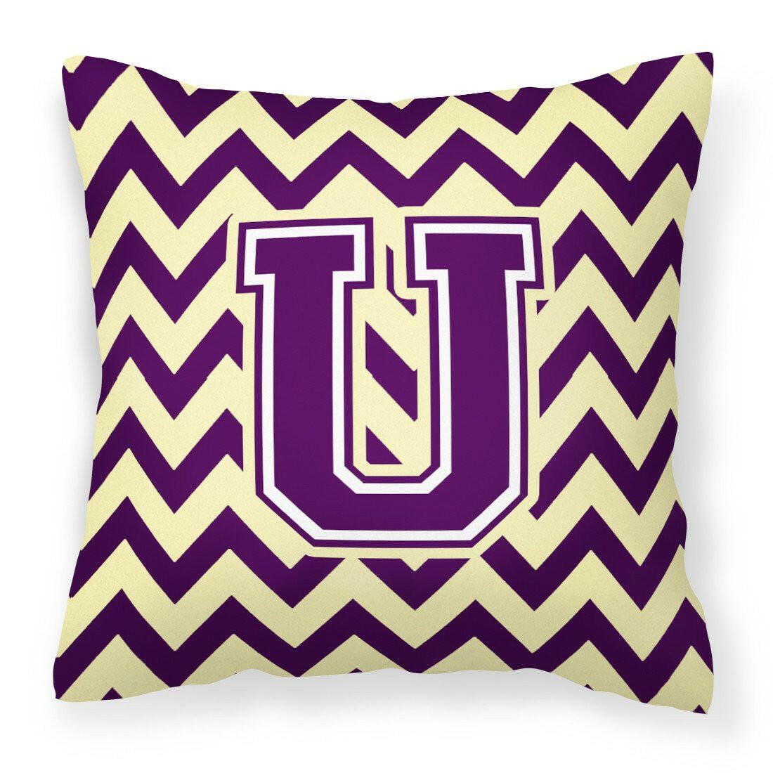 Letter U Chevron Purple and Gold Fabric Decorative Pillow CJ1058-UPW1414 by Caroline's Treasures